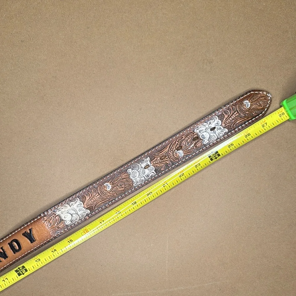 Vintage Child’s Brown Leather Belt with Black Lettering